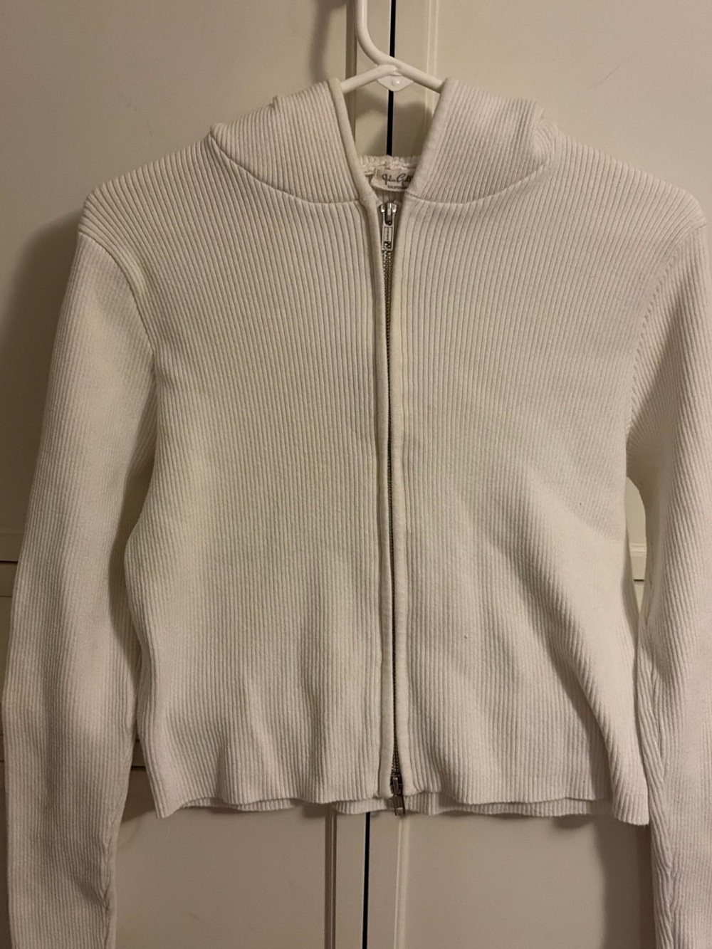 John Galt White Ribbed Zip-Up Hoodie
